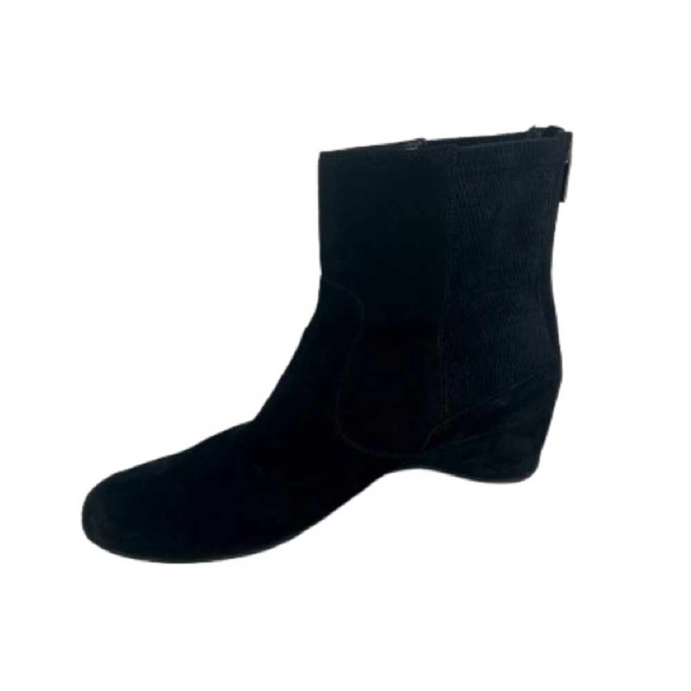 Aquatalia Women’s black suede wedge ankle boot with rear zipper by Marvin K